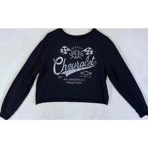GM Cropped Crewneck Sweater Womens Size XL Black Long Sleeve Chevrolet Detroit